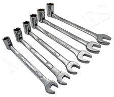 6PC Flex Flexible Head Double Ended Socket Spanner & Open Wrench Set Metric