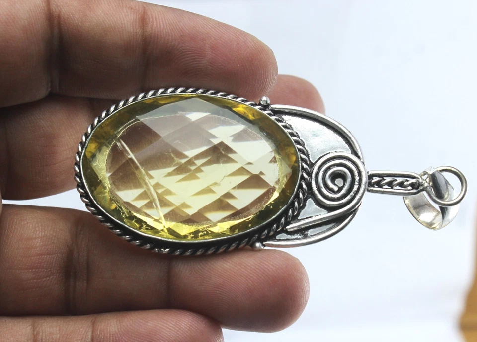 Уникальный дизайн лимон кварц драгоценный камень редкая серебряная подвеска ювелирных изделий с бесплатный подарок - Изображение 4 из 4