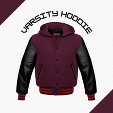 Men's Varsity Jacket College Baseball Hoodie Jacket Real Leather Sleeves