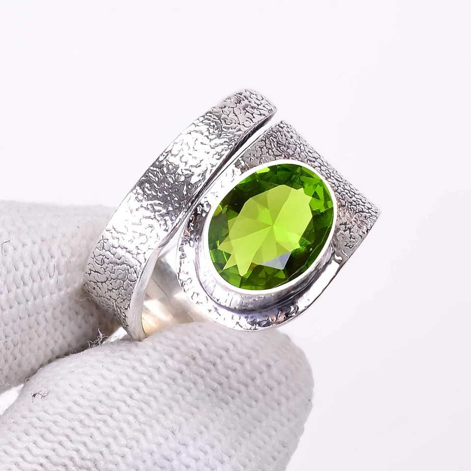 Anillo de diseñador de plata esterlina 925 maciza con piedras preciosas de peridoto increíble joyería V2475 Foto 2 de 4