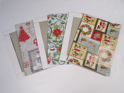 3 New VINTAGE CHRISTMAS GIFT BOXES 11"x8" Santa Snowman Trees Pointsettia K23 - Picture 2 of 4