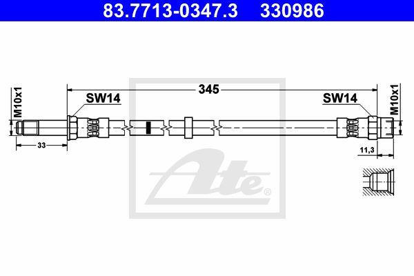 Flexible de frein arrière pour Volvo XC70 I Cross Country D5 AWD en caoutchouc renforcé 400mm