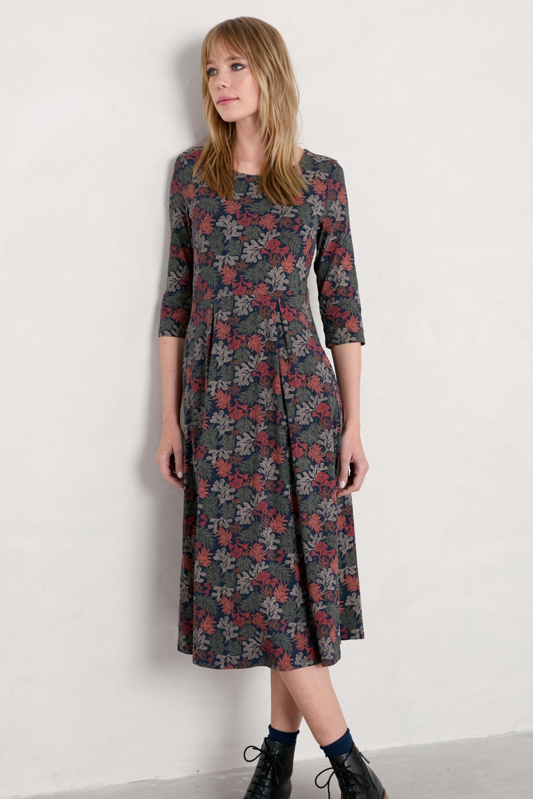 Seasalt Women's navy Veronica Midi Dress (GOTS) Tall Lino Seaweed