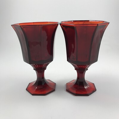 Vintage INDEPENDENCE ''OCTAGONAL RUBY'' 2 WATER GLASSES 5-5/8'' 6 oz.
