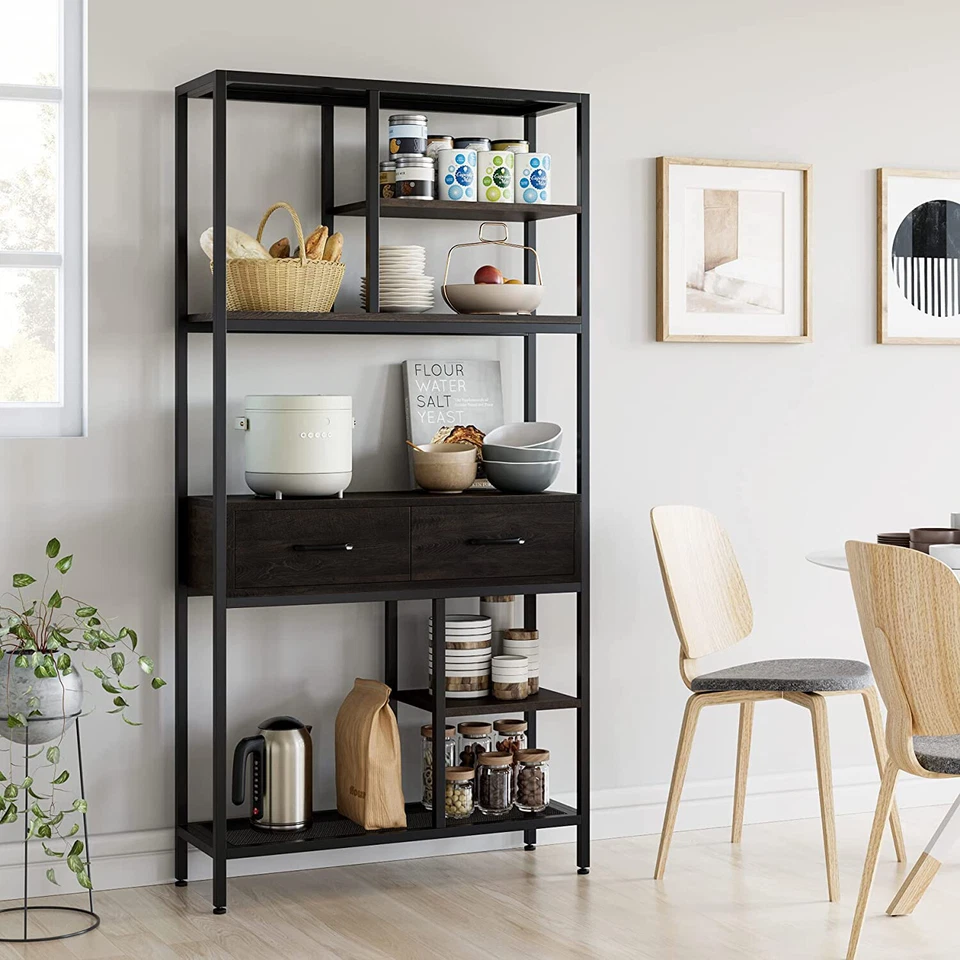 1.8M Tall Rustic Bookcase Display Freestanding Kitchen Office Storage Shelf Unit - image 2 of 4