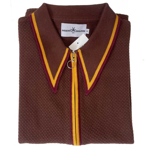 NEW MADCAP MENS 60s 70s MOD DAGGER SPEAR COLLAR ZIP POLO CARDIGAN MACK MC1094 - Picture 15 of 20