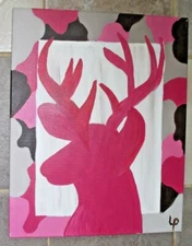 New, "PINK DEER" IMPRESSIONISTIC ACRYLIC PAINTING SIGNED, 16"X20"