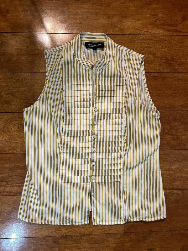 Jones New York Women Tank Top Small Blouse Yellow White Stripe Button