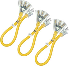 2 FT 12/3 Gauge Indoor/Outdoor Tri-Tap Extension Cord Splitter, SJTW 15 Amp Yell