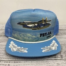 NWT VTG San Sun Trucker Snapback Hat Cap WWII PBY-5A Catalina 1941 Plane Blue