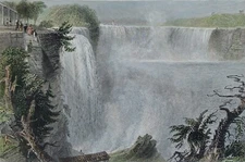 Niagara Falls Ladder Mounted Antique Print Mid C19th Hand-coloured engraving