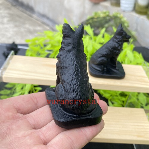 2,6 Zoll geschnitzte natürliche Obsidian Hund Skulptur Quarz Kristall Schädel Reiki Heilung 1p - Bild 4 von 12