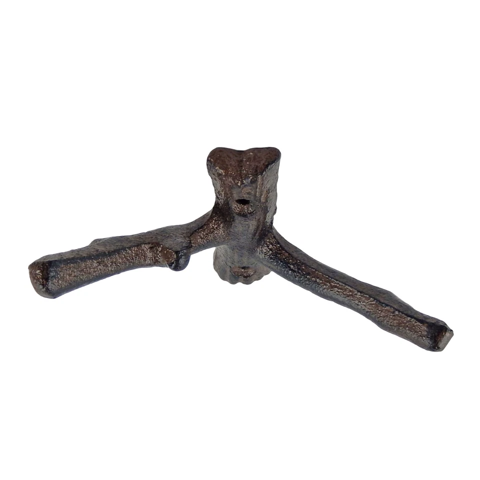 Gancho de pared doble rama de árbol toalla de hierro fundido abrigo sombrero percha marrón rústico Foto 4 de 4