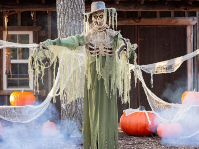 Animated Inferno Scarecrow Halloween Prop 6ft Flaming Head Haunted House Posable