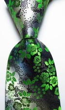 New Classic Floral Black Gray Green JACQUARD WOVEN Silk Men's Tie Necktie