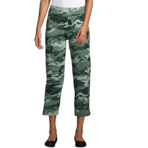 NWT LANDS END Medium Tall Cropped Starfish Pants Green Camo Knit Cotton Stretch