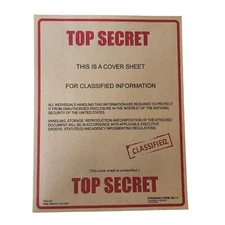 Set of 2 Top Secret Classified card stock cover sheets 8.5 x 11 in