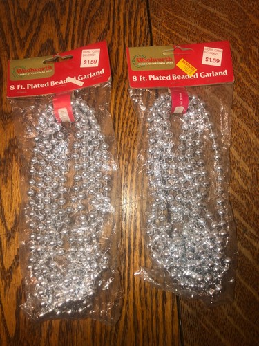 4 NOS Packs Plated Beaded Garland-Silver-2 Designs-8FT Each-Woolworths-NIP - Picture 4 of 6
