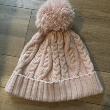 Gap Kids Pink Knit Puff Ball Beanie Hat Youth Girls Size L/XL