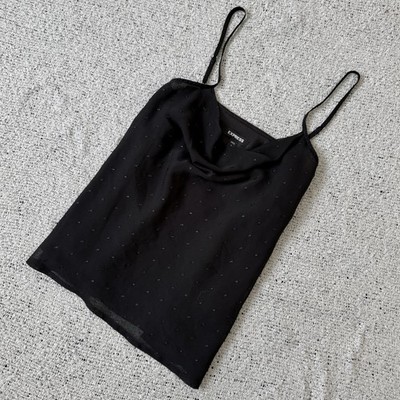 Express Camisole Black Dotted Cowl Neck Spaghetti Straps Size S