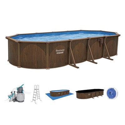 Bestway Hydrium 24'x12'x52'' Oval Above Ground Swimming Pool Set, Brown Woodgrain