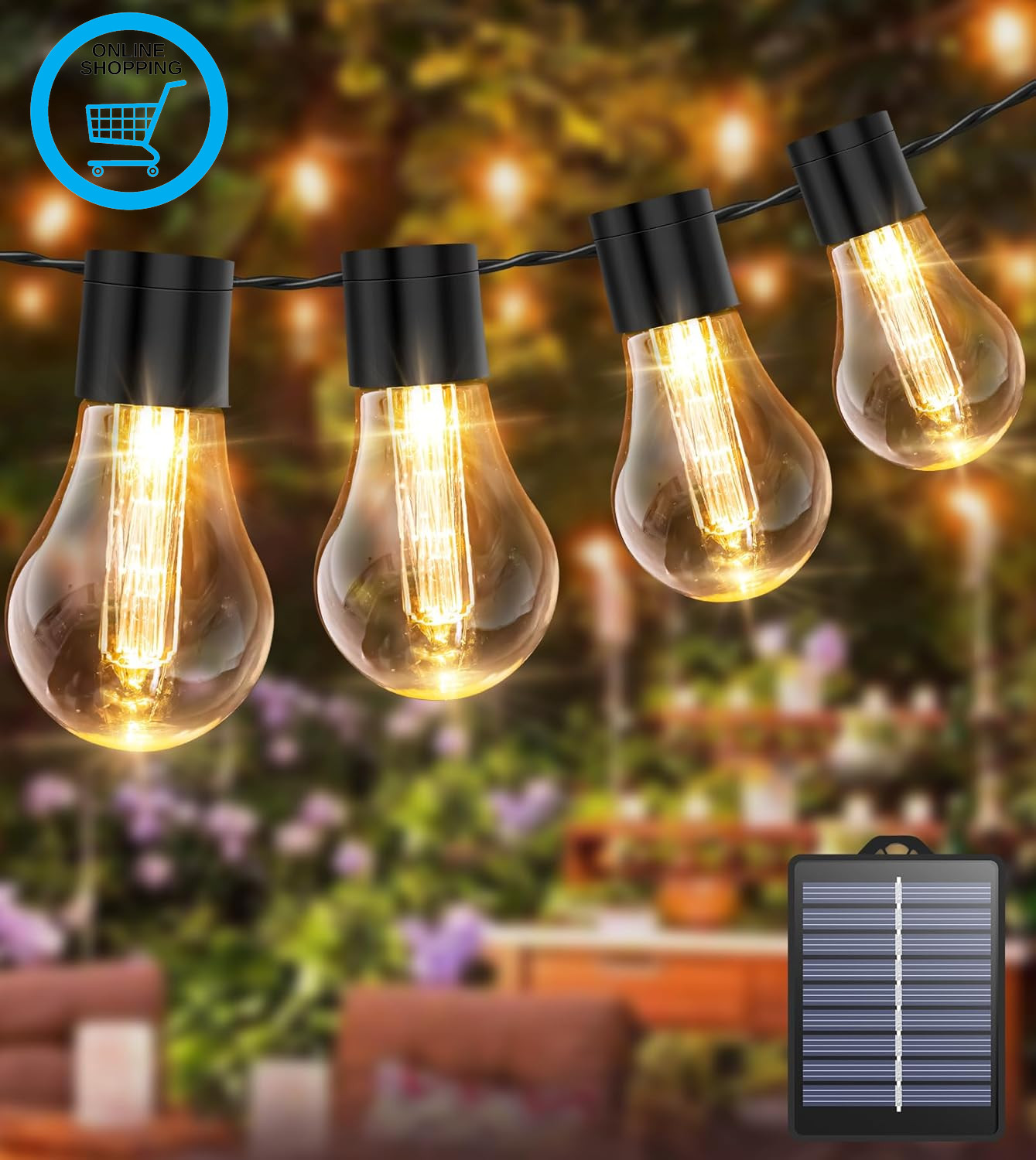 Solar String Lights Outdoor,10M/40Ft Edsion Solar Festoon Lights with 16 Shatter