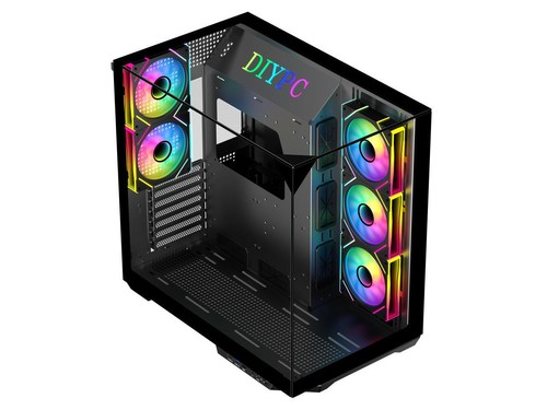 DIYPC ARGB-DC800-BK Black Dual USB3.0 and Type C Tempered Glass ATX Mid Tower - Afbeelding 3 van 5