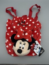 Disney Minnie Mouse Red Polka Dot Backpack W/ 3D Face Soft Cinch Closure 10"