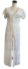 Kendall Kylie Women Small White Lace Maxi Coverup Beach Lingerie Duster DD