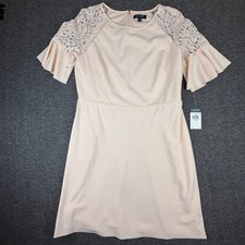 NWT Ralph Lauren Fit and Flare Dress Light Pink Lace Flutter Sleeve Size 16