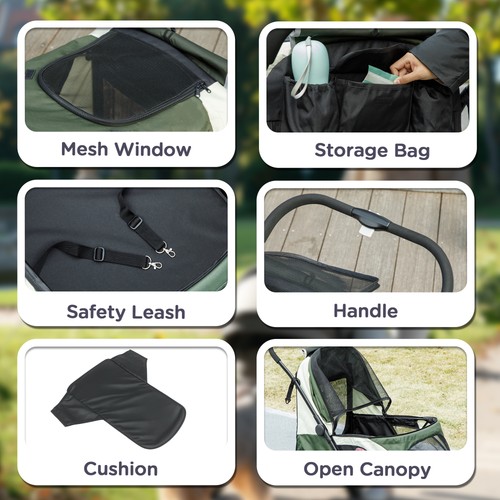 PawHut Foldable Pet Stroller for Large Dogs, Dark Green - Picture 5 of 11