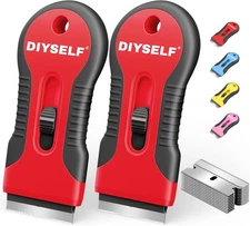 DIYSELF 2 Pack Razor Blade Scraper with 10 Extra Blades Glass Cooktop Tool