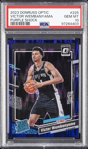 2023 PANINI DONRUSS OPTIC PURPLE SHOCK #225 VICTOR WEMBANYAMA PSA 10
