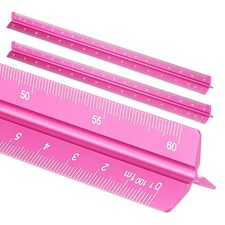 2 Pcs 12 Inch Metric Architectural Triangular Scale Ruler Large Scale, Rose Red