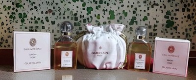 NEW GUERLAIN 3pc AQUA ALLEGORIA POUCH SET+SHAMPOO+SHOWER GEL+ SOAP LOT*LIST $100