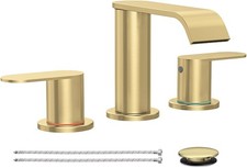 Brushed Gold Bathroom Faucet 3 Hole 8 Inch Widespread Waterfall Bathroom Sink