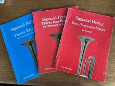 Lot~3 trumpet/cornet music bks~Sigmund Hering~forty progressive etudes+thirty+32