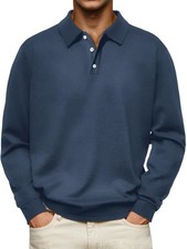 Long Sleeve Polo Shirts for Men Classic Button Golf Shirt Casual Collared The...