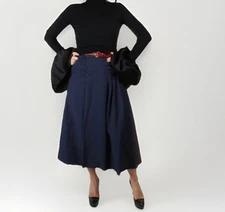 CARVEN  Navy Blue  Pleated Wrap Midi Skirt Size 36 Size S