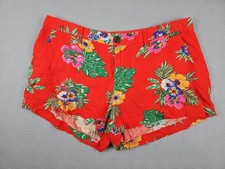 Old Navy Linen Blend Shorts Women's 8 Red Floral 3" Inseam Tropical Summer