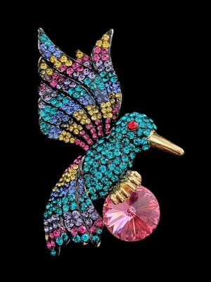 Butler & Wilson Brosche goldfarben bunt Kristall Kolibri OVP 