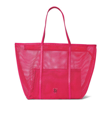 Victoria's Secret Mesh Tote Bag & Pouch Set Hot Pink Summer Beach VS PINK NWT