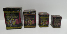 VINTAGE SET OF 4 GRADUATED ASIAN GEISHA ORNATE NESTING STORAGE TEA TINS