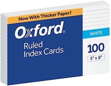 Oxford Ruled Index Cards, 5" x 8", White, 100/Pack (51)