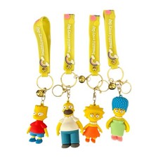 Cartoon Family Keychain Set 4pc Cute Wrist Strap Funny Character Key Rings
