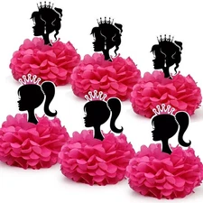 PALKSKY 6 PCS Girl Birthday Party Decorations - Pink Table Centerpieces