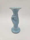 Vintage Shawnee Pottery Figural Hand Bud Vase Light Blue MCM Trumpet 7" USA