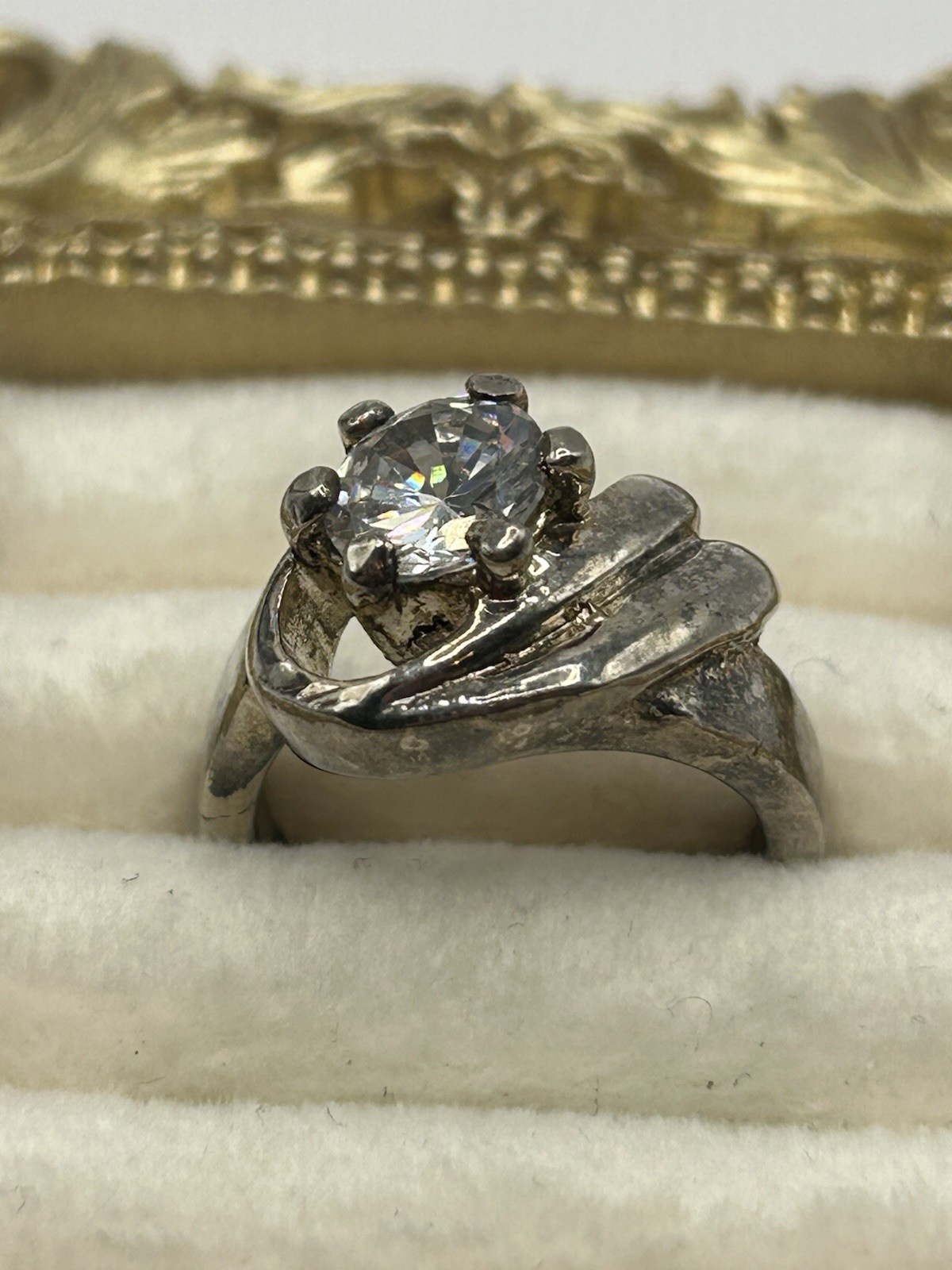 Vintage Silver Tone Solitaire Statement Ring Size… - image 4