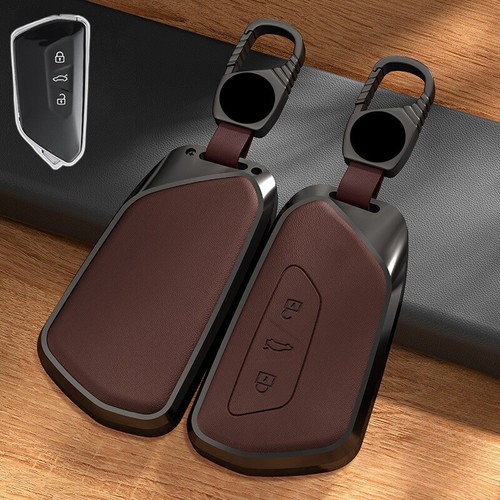 Alloy Leather Car Key Fob Case Cover For VW ID.3 ID.4 Golf 8 Mk8 GTI GTD Octavia - Picture 13 of 15