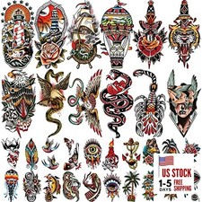 77 Sheets Temporary Tattoo for Women and Men, 17 Sheets Half Arm Vintage Style